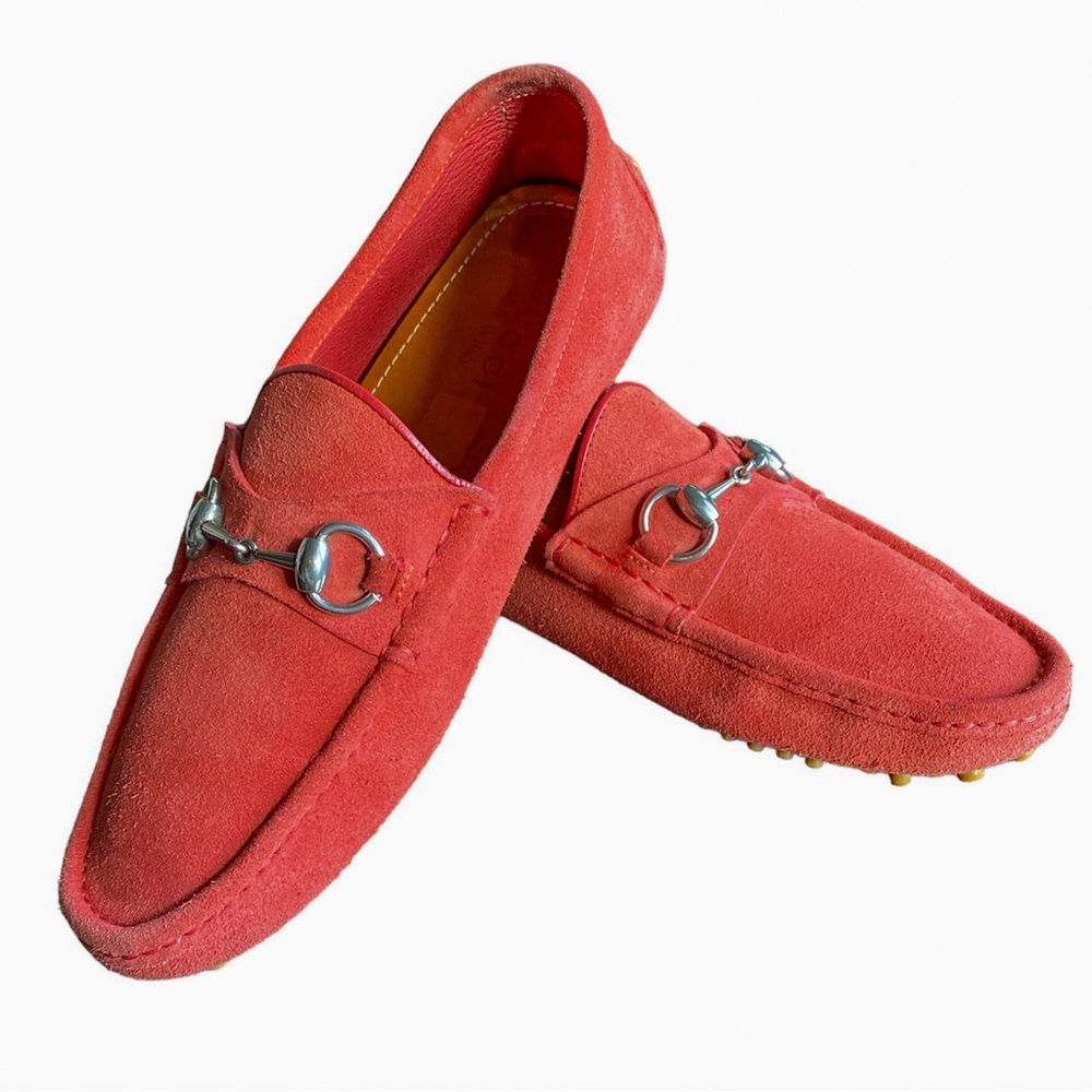 Gucci Red Suede Driver with Horsebit Loafers Men’s 7/7.5